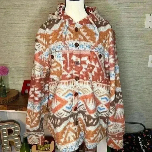 Raw Yarn Industries Fleece Shacket Women’s Men’s Size Large Southwest Aztec - Picture 8 of 9